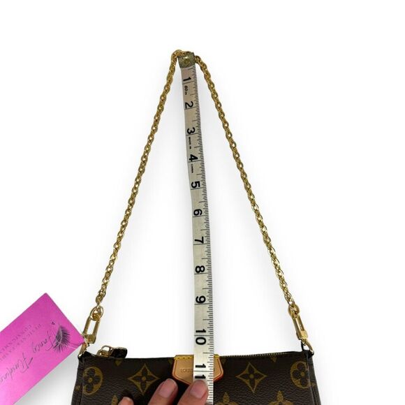 LOUIS VUITTON Mini Pochette Brown Monogram Coated Canvas Bag Purse Wristlet - Picture 6 of 12